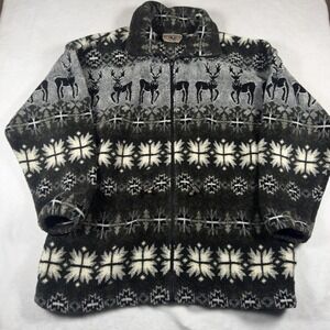 County Clothing Co Jacket Womens Large Gray Fleece Reindeer Fair Isle Zip Winter